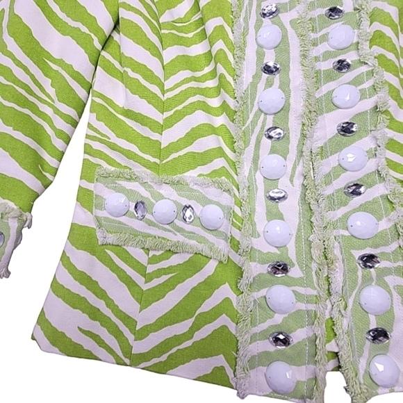 3/$15 🔴 Berek Y2K Lime Green Zebra Print Rhinestone Embellished Blazer Jacket - Picture 2 of 6